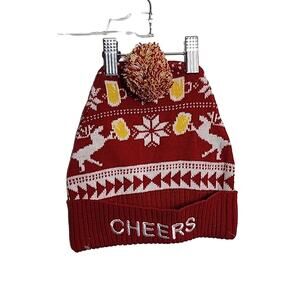 Beanie Tassel Hat with Reindeer and Beer, NWT